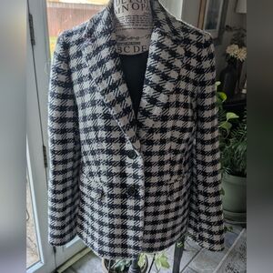 Talbots Wool Blend Black &:White Houndstooth Confetti Blazer - SZ 6